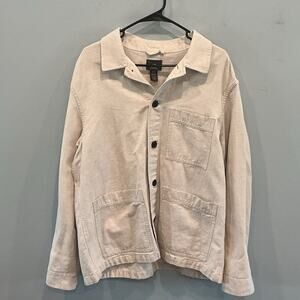 H&M Womens Linen Blend Chore Coat Sz XL White Ecru Boho Farmhouse Country Beach
